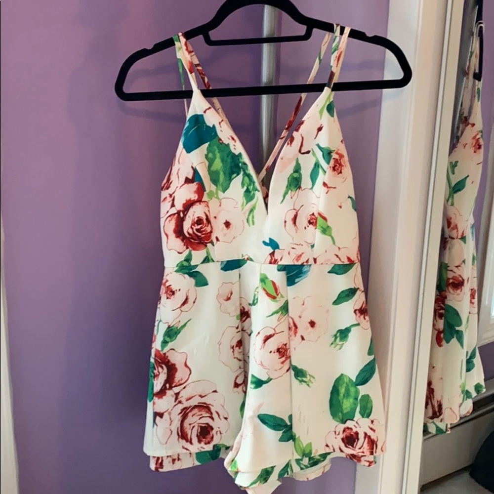 Cream floral romper